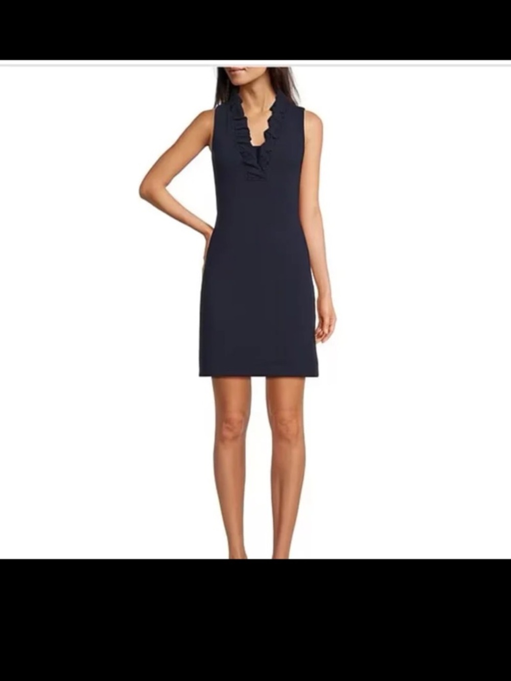 Lilly Pulitzer Tisbury Knit V-Neck Ruffle Detail Sheath Dress Navy Size Medium - Picture 3 of 12